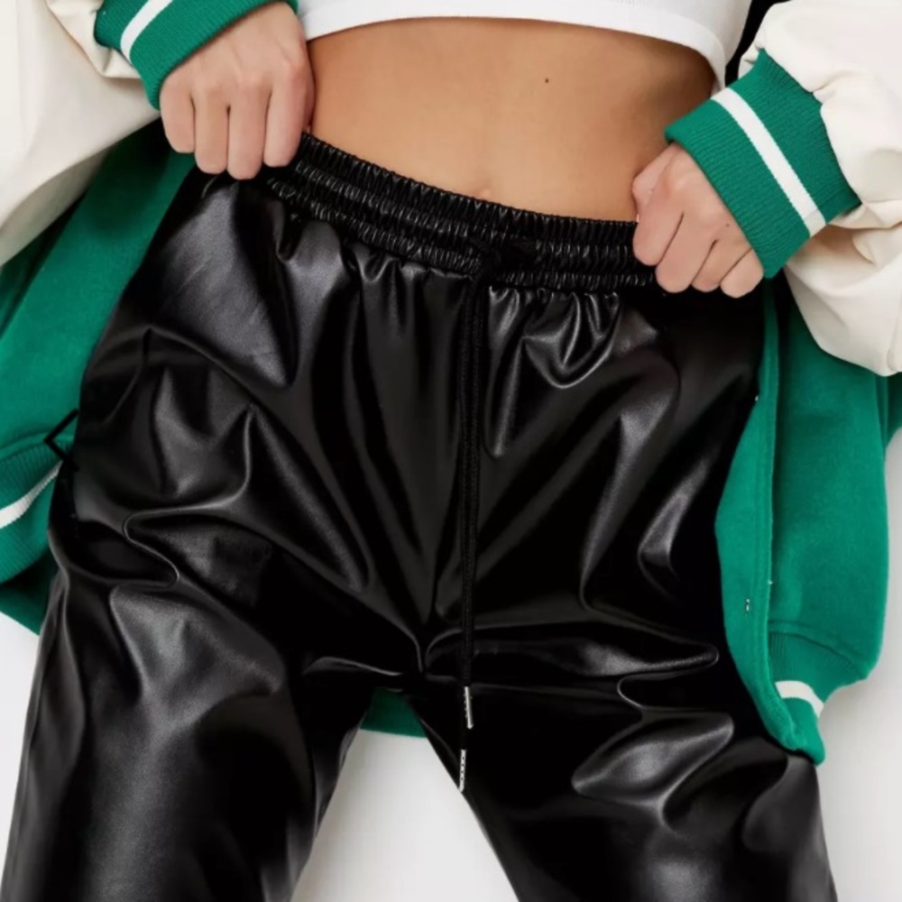 Missguided Petite Black Faux Leather Jogger Pants